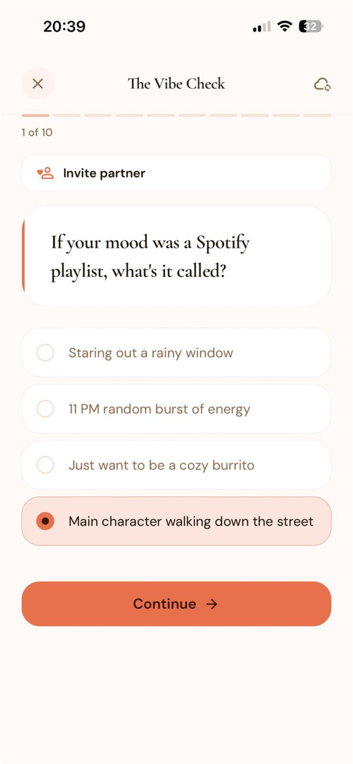 A quiz question in Loventide: if your mood was a Spotify playlist, what's it called?